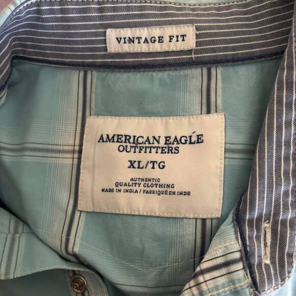AEO Vintage Fit Blue Plaid Authentic Western Cowboy Snap Closure Man's Size XL - Picture 5 of 6